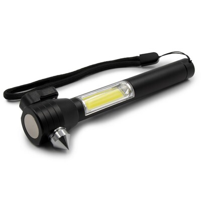 Sicherheitstaschenlampe 1 LED COB Notfalllampe, Gurtschneider, Sicherheitshammer | Flint