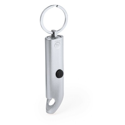 Porte-clés en aluminium recyclé, décapsuleur, lumière LED