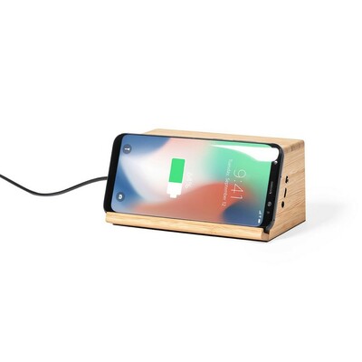 Enceinte sans fil en bambou 3W, chargeur sans fil 10W