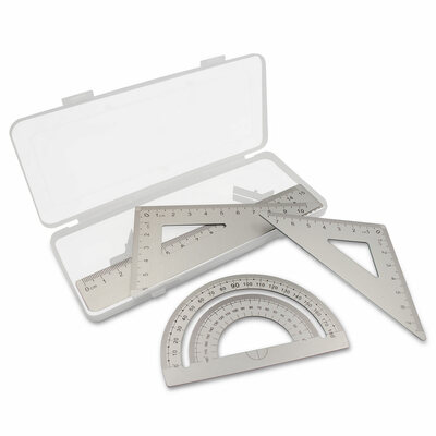 School set, ruler, 2 set squares and protractor | Kaulana