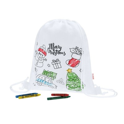 Sac à cordon pour coloriage, motif de Noël, crayons